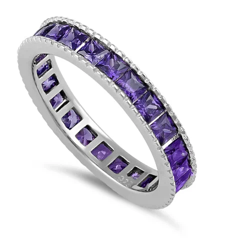 Personalized Gold Rings-Sterling Silver Purple CZ Eternity Band Ring