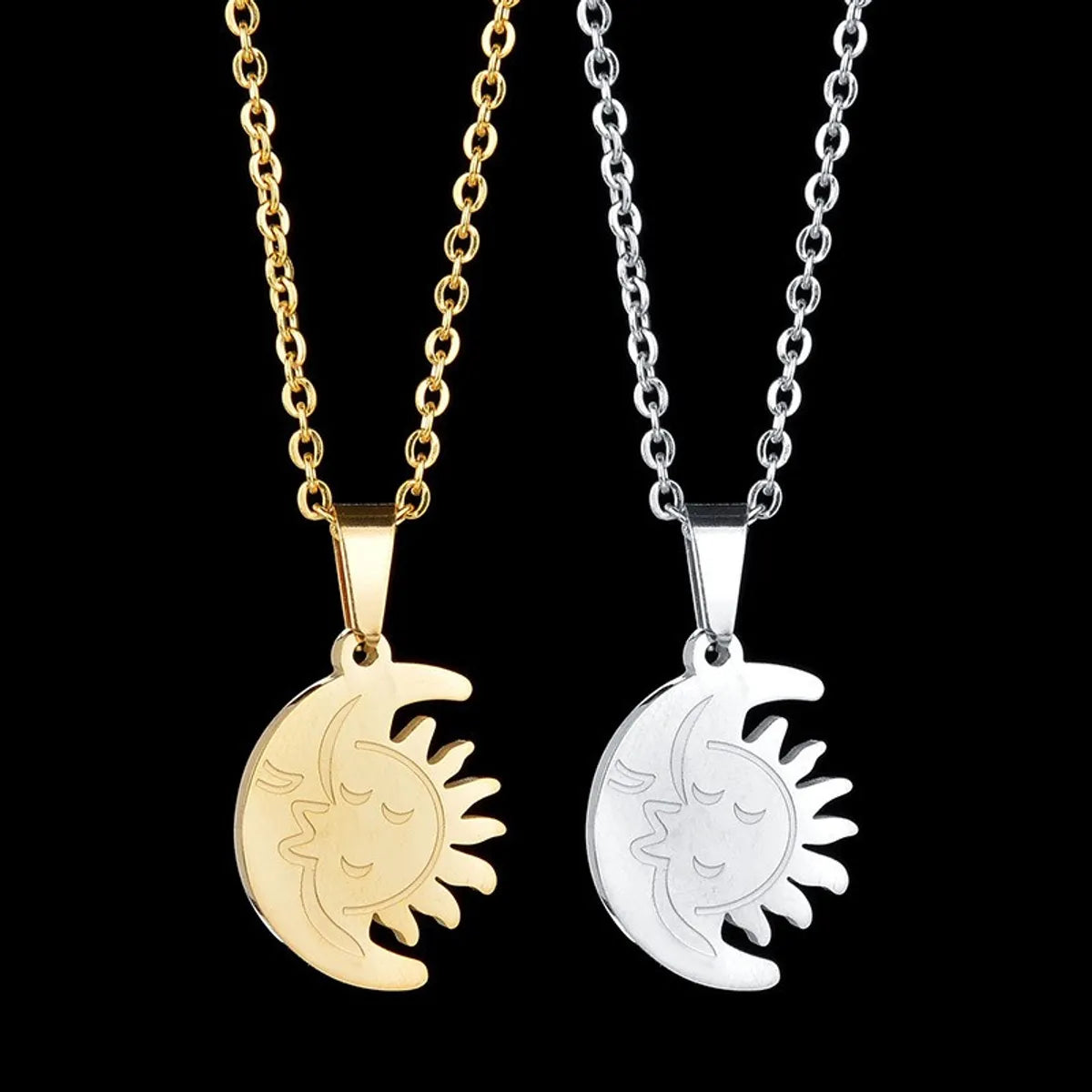 Unique Necklaces-Casual Sun Moon Stainless Steel Plating Pendant Necklace