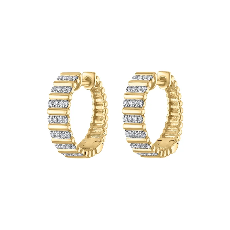 Gold Gemstone Hoop Earrings-14KT GOLD DIAMOND RIDGE HUGGIE EARRING