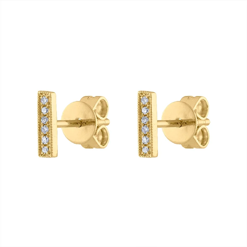 Elegant Gemstone Stud Earrings-14KT GOLD DIAMOND MINI BAR EARRING