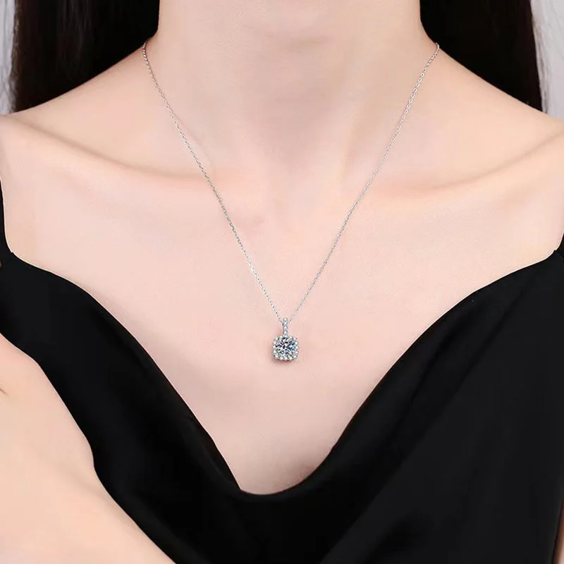 Adjustable Chain Necklaces-Elegant Sweet Solid Color Sterling Silver Plating Inlay Zircon White Gold Plated Pendant Necklace