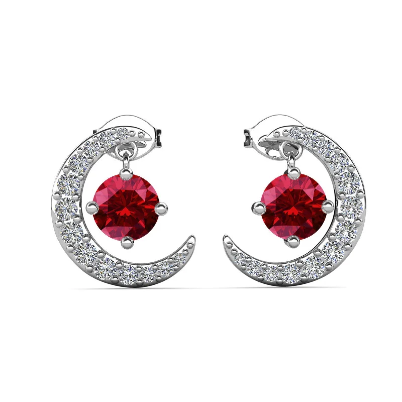 Shiny Drop Earrings-Luna Birthstone Stud Earrings 18k White Gold Plated with Round Cut Swarovski Crystals