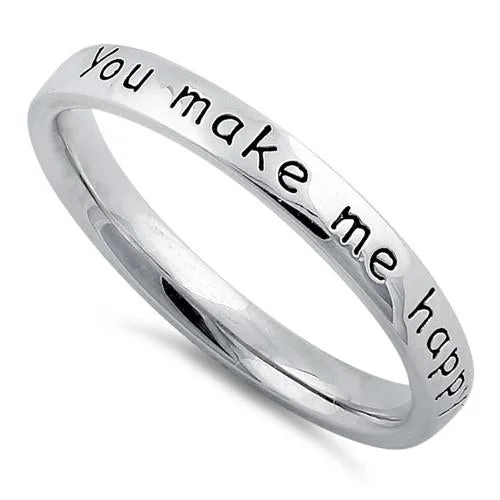 Crystal Wedding Rings-Sterling Silver "You Make Me Happy When Skies Are Grey" Ring