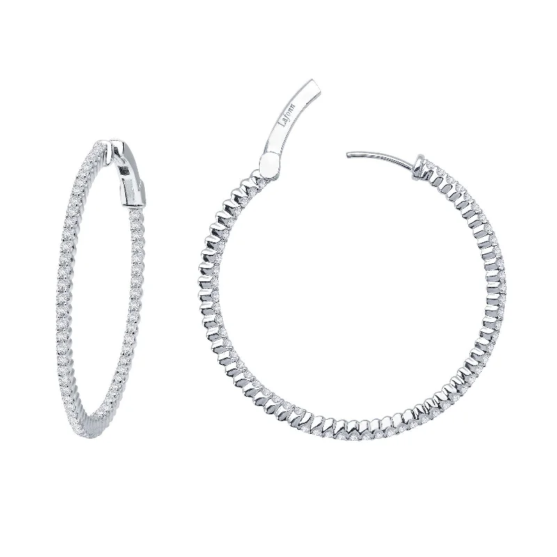 Silver Double Hoop Earrings-Lafonn Simulated Diamond 1.77ct Inside Out 35mm Hoop Earrings E3006CLP