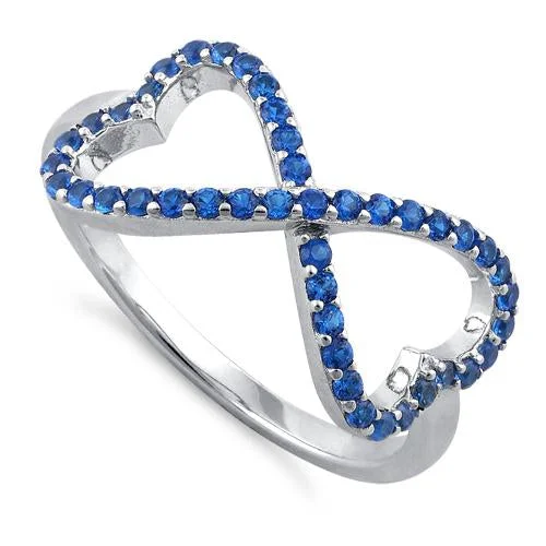 Affordable Engagement Rings-Sterling Silver Infinity Heart Blue Spinel CZ Ring