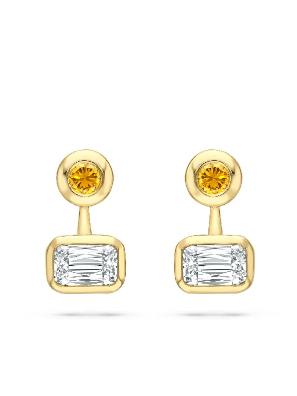 Custom Hoop Earrings-Florentine Ashoka and Yellow Diamond Yellow Gold Earrings