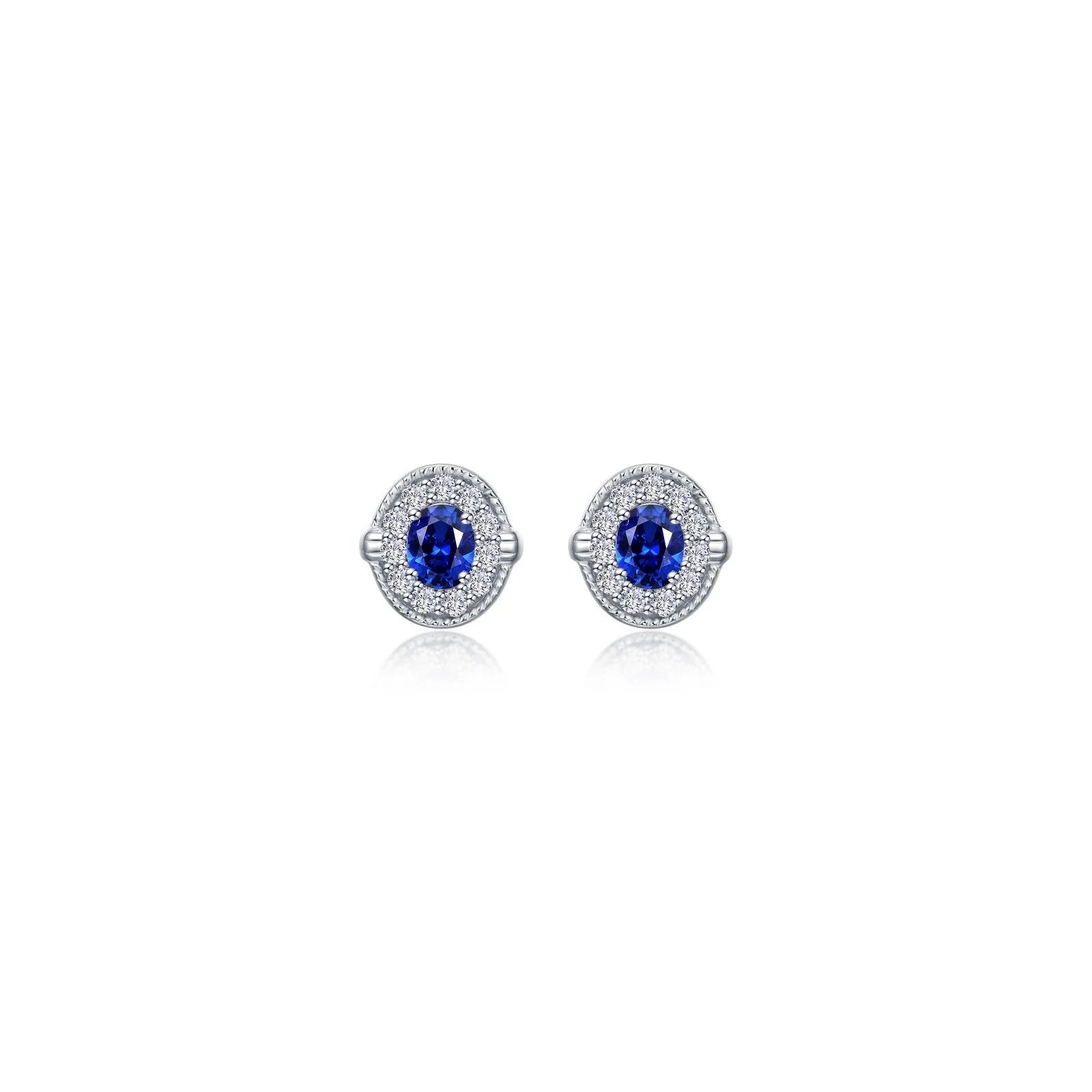 Custom Drop Earrings-Lafonn Simulated Diamond & Sapphire Halo Stud Earrings E0592CSP00