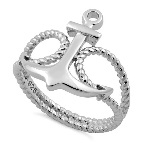 Two-Tone Engagement Bands-Sterling Silver Anchor Rope Ring