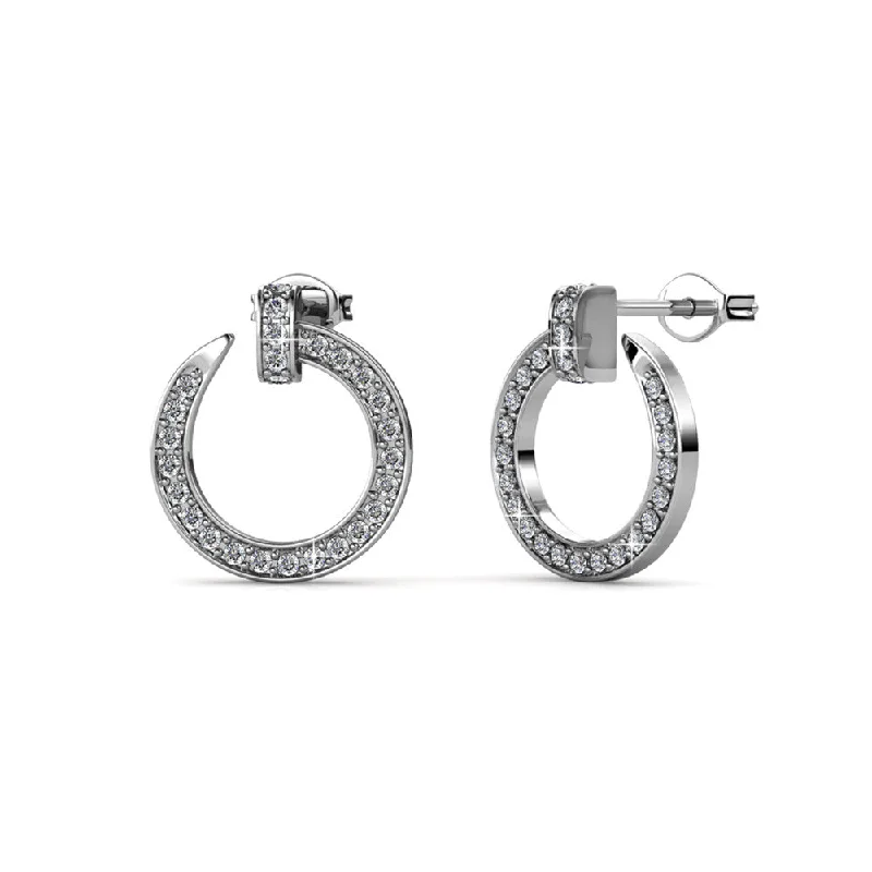 Trendy Silver Earrings-Raven 18k White Gold Plated Circle Drop Stud Earrings with Swarovski Crystals