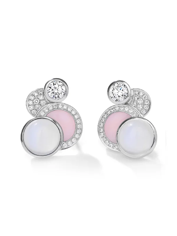 Blue Sapphire Earrings-Raindrop Moonstone Pink Opal White Gold Stud Earrings