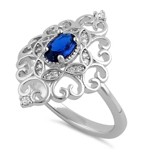 Affordable Gemstone Rings-Sterling Silver Elegant Blue CZ Marquise Design Ring