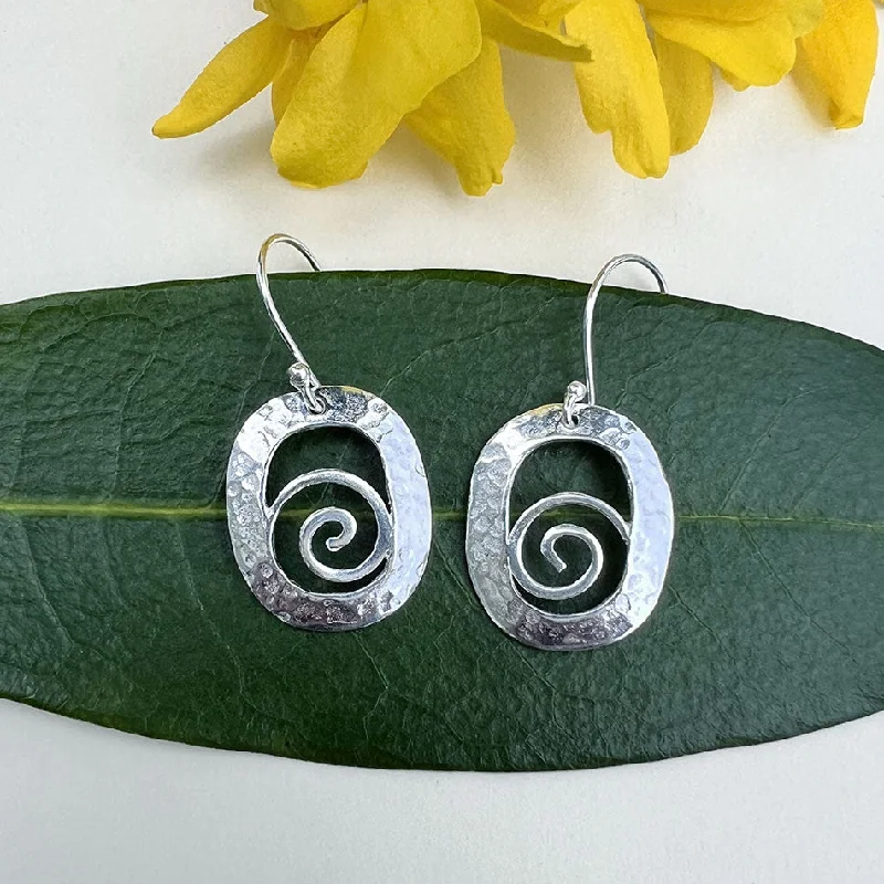 Multi-Layered Earrings-Hammered Spiral Earrings - Sterling Silver, Indonesia