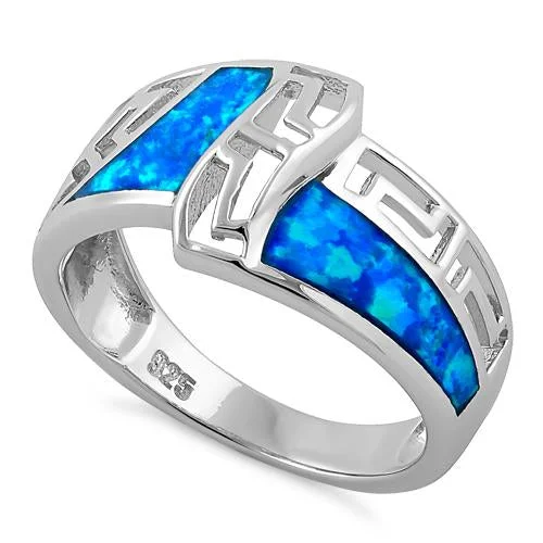 Personalized Stacking Rings-Sterling Silver Greek Pattern Lab Opal Ring