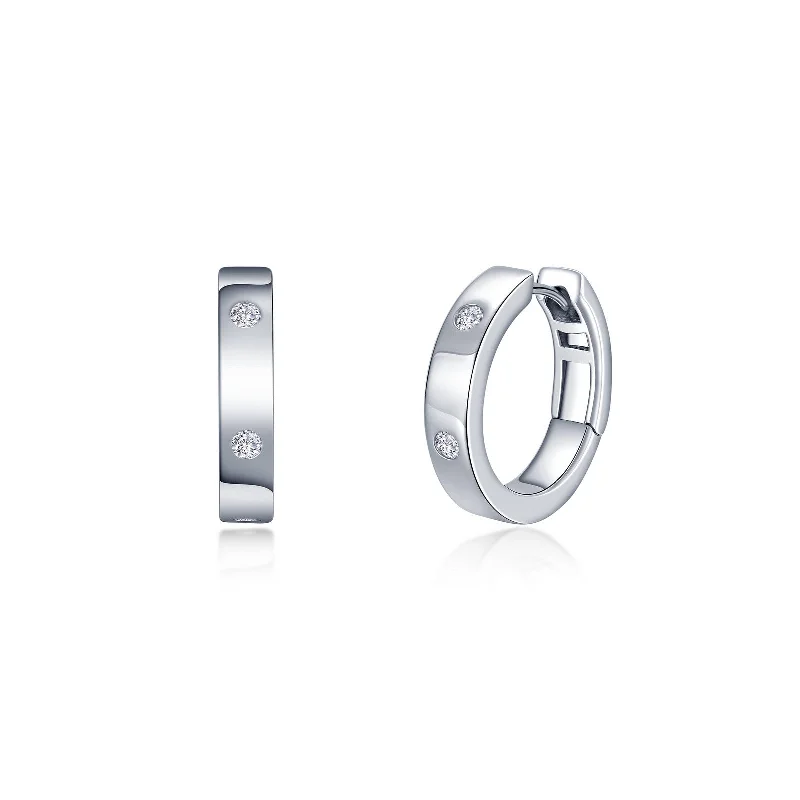 Trendy Silver Earrings-Lafonn Simulated Diamond Invisible Set Huggie Hoop Earrings E0559CLP