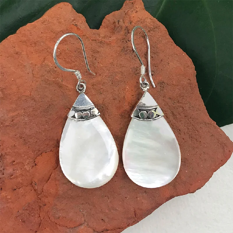 Silver Clip-On Earrings-Mother-of-pearl Teardrop Earrings - Sterling Silver, Indonesia