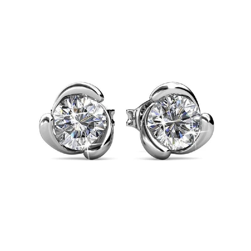 Simple Drop Gemstone Earrings-Harmony 18k White Gold Plated Stud Earrings with Round Swarovski Crystals