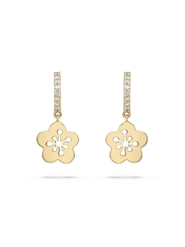 Geometric Crystal Earrings-Blossom Mini Yellow Gold Diamond Drop Earrings