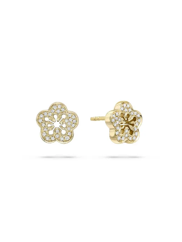 Cute Gold Earrings-Blossom Yellow Gold Diamond Stud Earrings