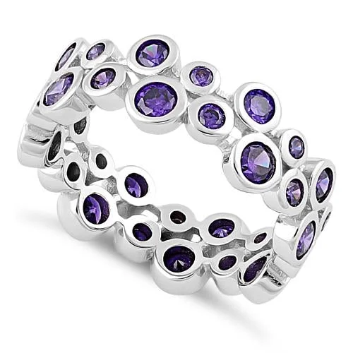 Designer Engagement Ring Sets-Sterling Silver Eternity Bubbles Dark Violet CZ Ring