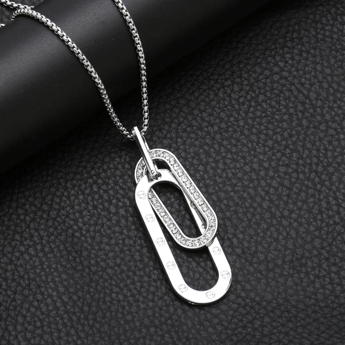 Silk Thread Necklaces-Hip-Hop Streetwear Double Ring Stainless Steel Alloy Plating Inlay Rhinestones Men'S Pendant Necklace Sweater Chain