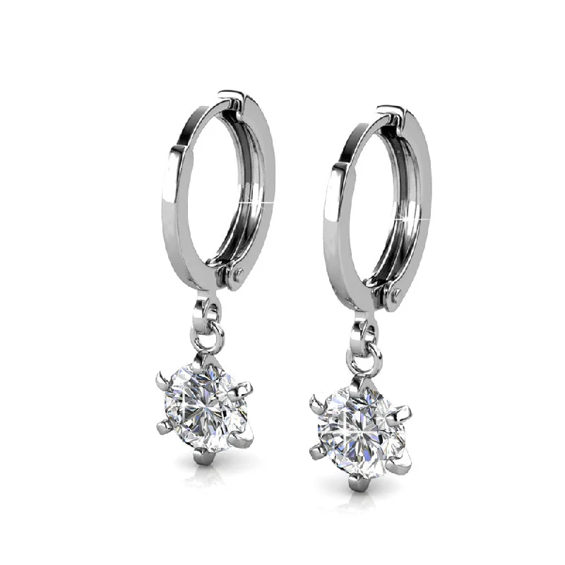 Small Gemstone Hoop Earrings-Davina 18k White Gold Plated Hoop Dangle Earrings with Swarovski Crystals