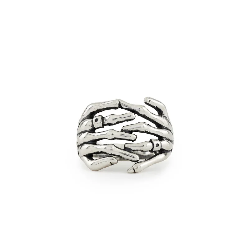 Men's Wedding Bands-Silver Skeleton Hands Ring