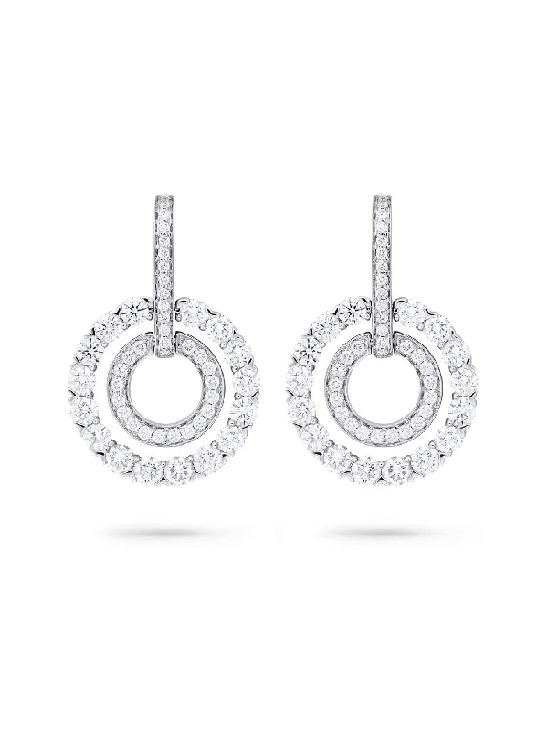 Contemporary Earrings-Roulette Double Hoop White Gold Diamond Earrings