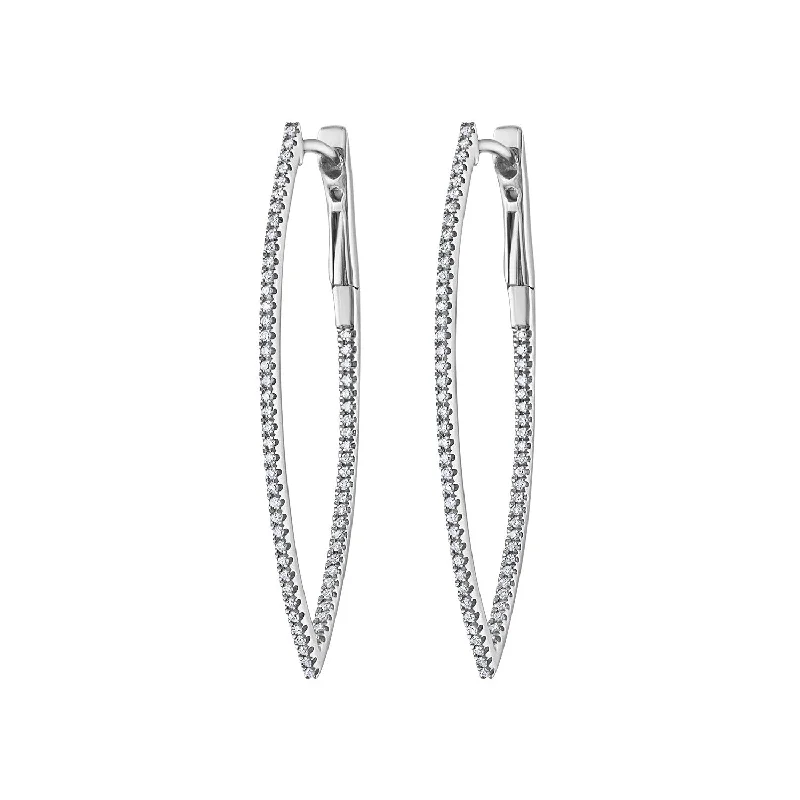 Custom Silver Earrings-14KT GOLD DIAMOND MARQUIS HOOP EARRING