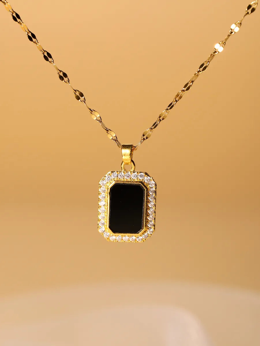 Heart Necklaces-Glam Simple Style Rectangle Stainless Steel Plating Inlay Zircon 18k Gold Plated Pendant Necklace