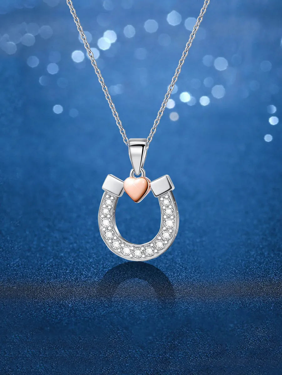 Heart Pendant Necklaces-Simple Style U Shape Sterling Silver Plating Inlay Zircon White Gold Plated Pendant Necklace