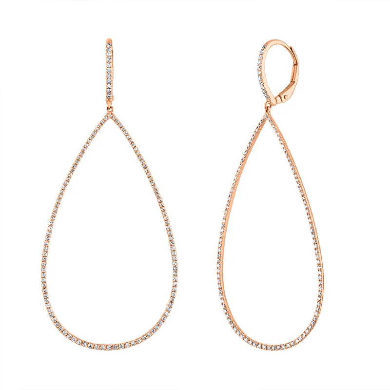 Boho Drop Earrings-14KT GOLD DIAMOND OPEN TEARDROP EARRING