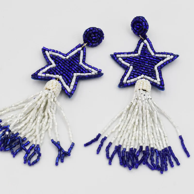 Simple Crystal Hoop Earrings-Blue Star and Tassel Earrings S43