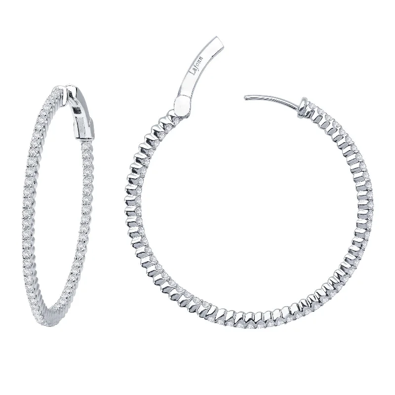 Classic Hoop Drop Earrings-Lafonn Simulated Diamond 2.37ct Inside Out 45mm Hoop Earrings E3007CLP