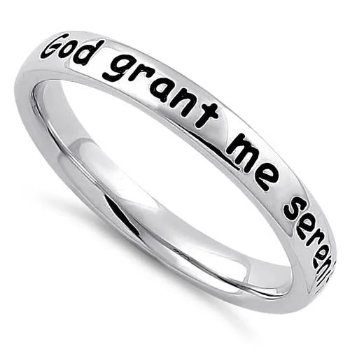 Wedding Bands with Birthstones-Sterling Silver "God grant me serenity, wisdom, & courage" Ring