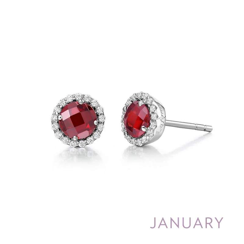 Luxury Wedding Earrings-Lafonn Simulated Diamond & Genuine Garnet Birthstone Earrings -January BE001GNP