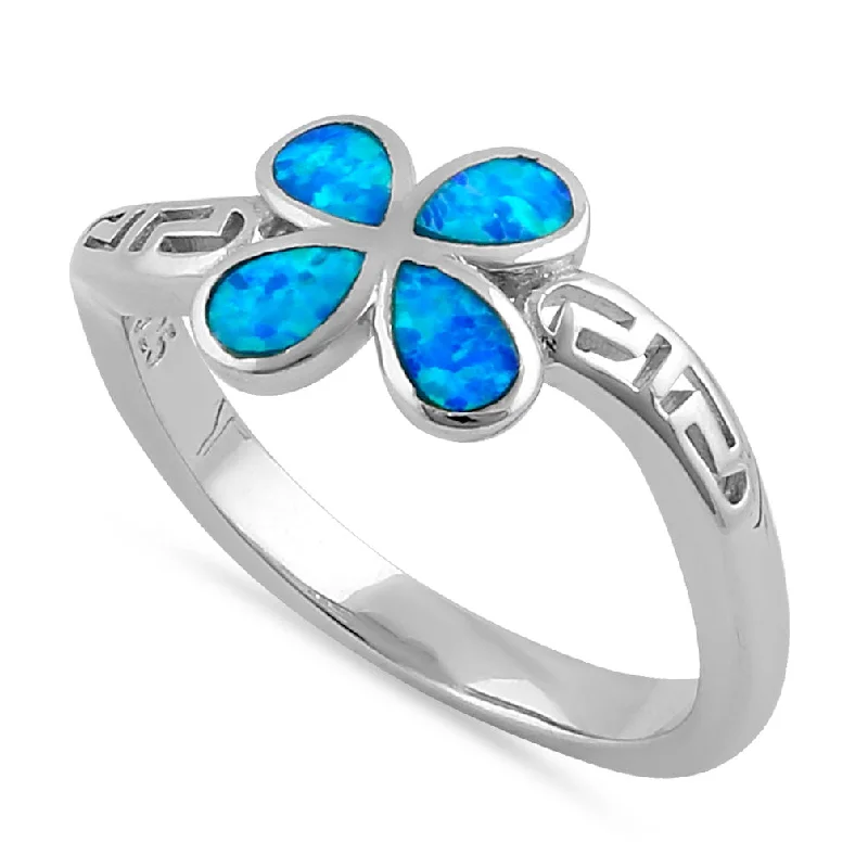 Handmade Engagement Ring Bands-Sterling Silver Twist Blue Lab Opal Greek Petal Flower Ring