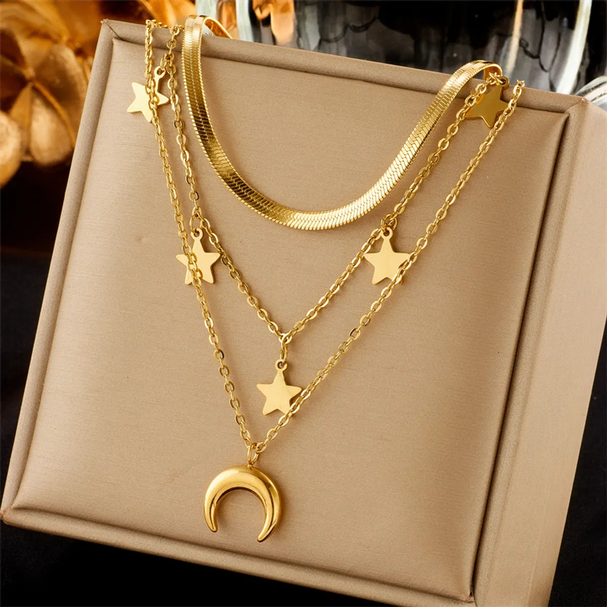 Artistic Necklaces-Ig Style Star Moon Stainless Steel Plating 18k Gold Plated Layered Necklaces