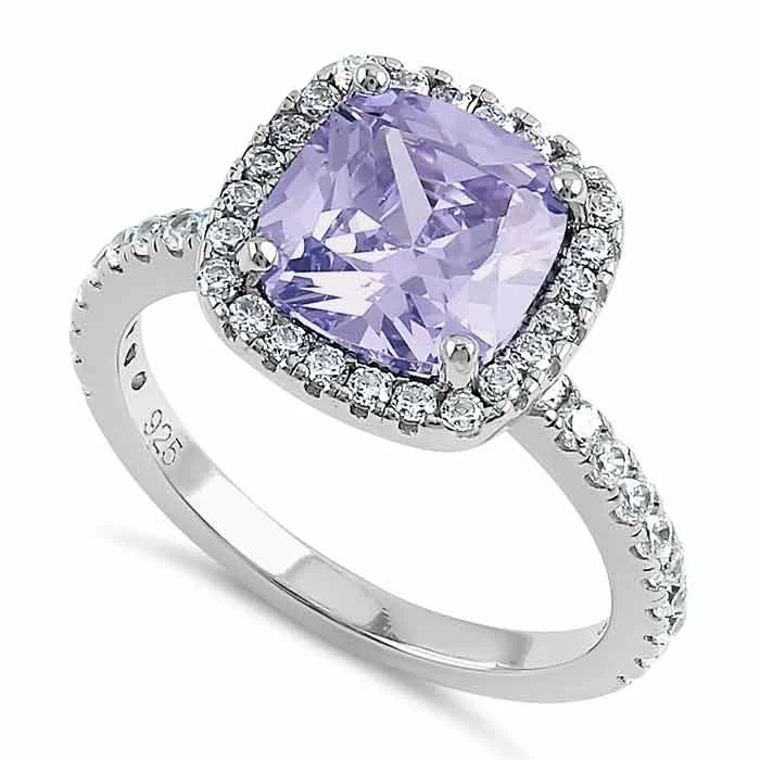 Vintage Wedding Bands-Sterling Silver Cushion Cut Lavender and Clear CZ Ring