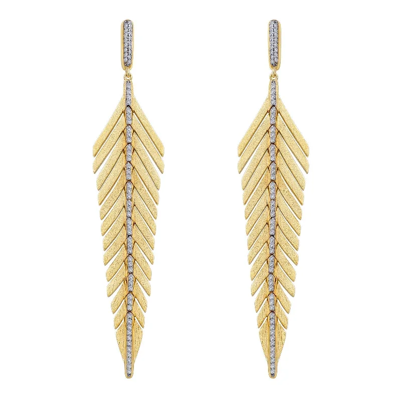 Elegant Gemstone Hoop Earrings-Lafonn Simulated Diamond Elegant Feather Drop Earrings E0459CLT