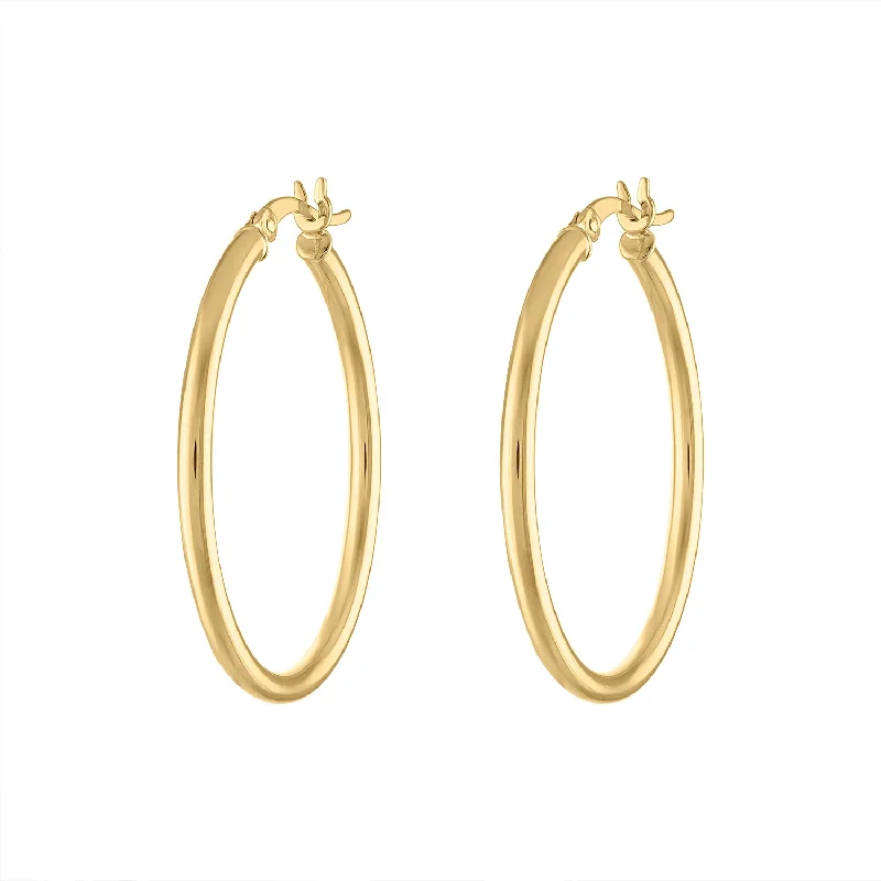 Classic Pearl Stud Earrings-14KT GOLD MEDIUM THIN HOOP EARRING