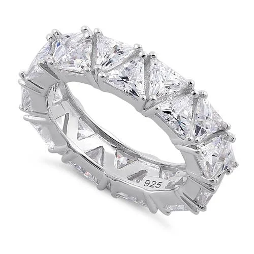 Trendy Fashion Rings-Sterling Silver Eternity Triangle CZ Ring