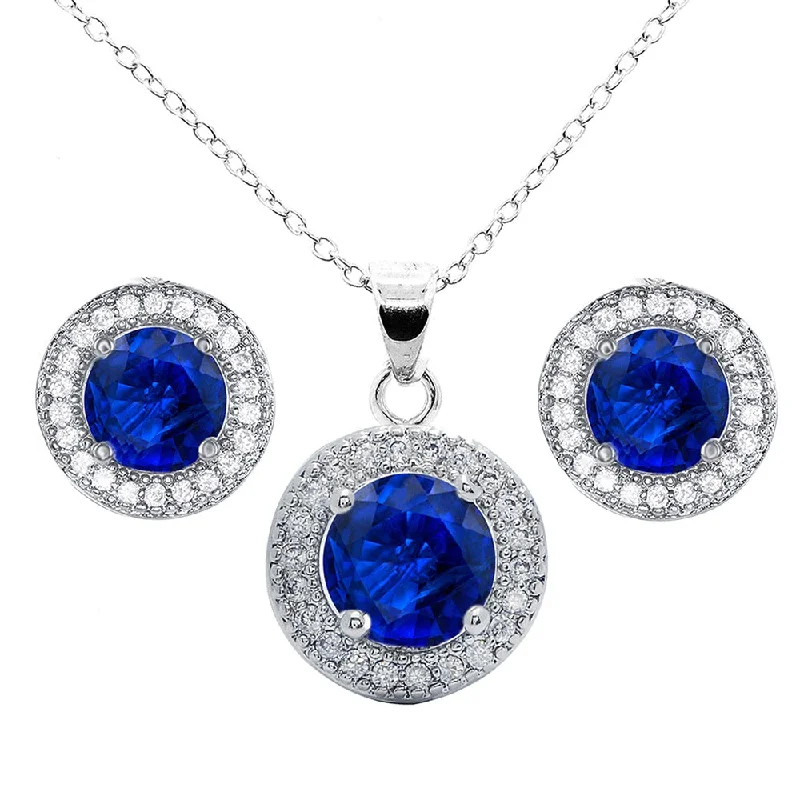 Bright Silver Earrings-Gwendolyn 18k White Gold Plated Earrings and Necklace Set with Round Cut Simulated Diamond Crystal