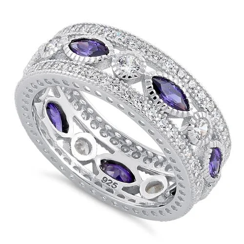 Diamond Wedding Bands-Sterling Silver Purple CZ Eternity Ring