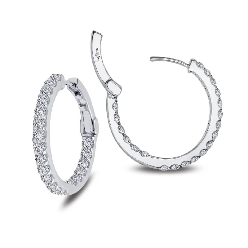 Elegant Gold Drop Earrings-Lafonn Simulated Diamond 1.60ct Inside Out 20mm Hoop Earrings E3015CLP