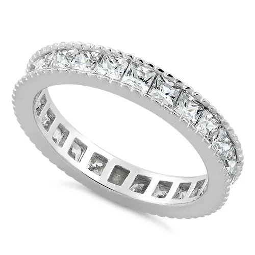 Custom Gemstone Engagement Bands-Sterling Silver CZ Eternity Band Ring