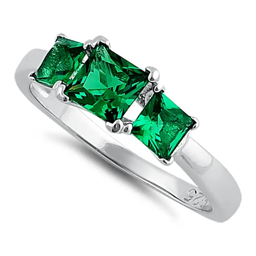 Luxury Gold Engagement Rings-Sterling Silver Triple Square Emerald CZ Ring