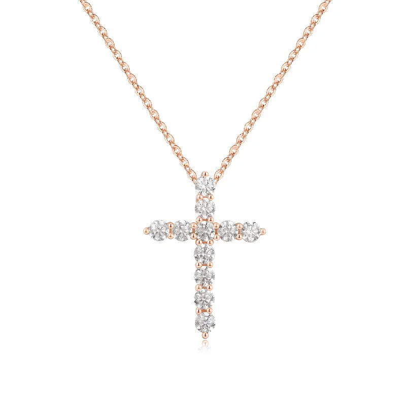 Engagement Necklaces-Simple Style Cross Sterling Silver Plating Inlay Zircon 14k Gold Plated Rose Gold Plated Silver Plated Pendant Necklace