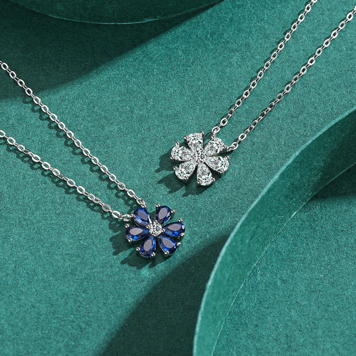 Christmas Necklaces-Elegant Flower Sterling Silver Plating Inlay Zircon Rhodium Plated Pendant Necklace