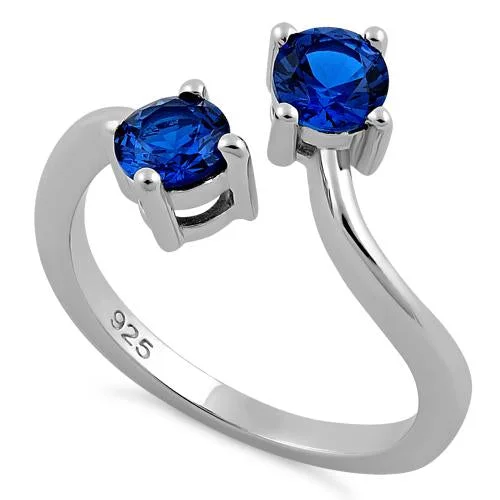 Custom Ring Engravings-Sterling Silver Blue Sapphire CZ Ring