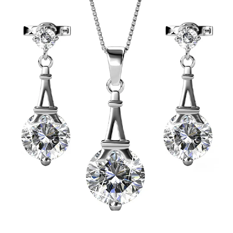 Mixed Metal Earrings-Isla 18k White Gold Plated Necklace and Earrings Jewelry Set with Swarovski Crystals